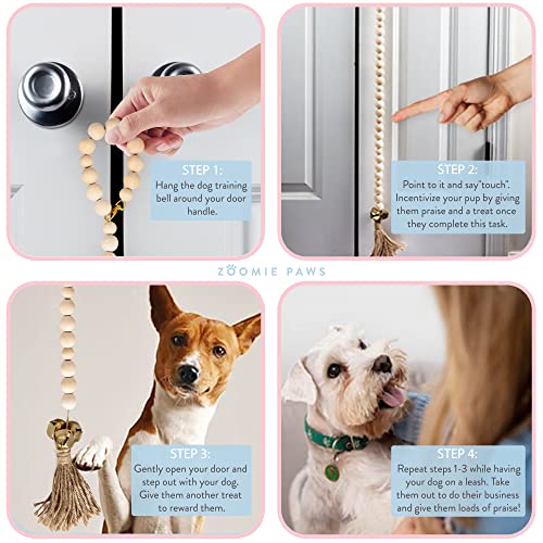 Zoomie Paws Hanging Door Bells for Potty Training - Decorative Dog Door Bells for Door, Puppy Supplies for Pet Dogs, Pet Supplies, Dog Training Bells, Black and White Strap with Bells, 1-Pk