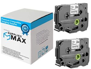 suppliesmax compatible replacement for brother black on white laminated p-touch label tape (2/pk-3/4in x 26.25ft/18mm x 8m) (tze-241_2pk)