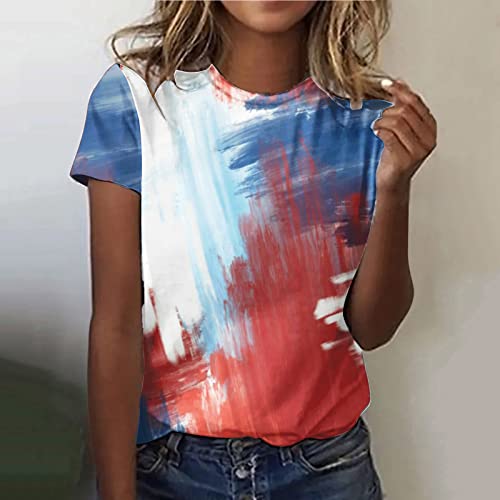 Masbird Oversized T Shirts for Women, 4th of July Shirts Women, Womens Summer Cold Shoulder Tops Independence Day Patriotic Shirts Stars Stripes Top Tees