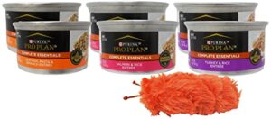 purina pro plan canned wet cat food entree 3 flavor 6 can with catnip toy sampler bundle: (2) salmon rice, (2) turkey rice, and (2) chicken pasta spinach (3 ounces)