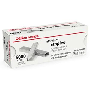 office depot staples, 1/4in. standard, half strip, box of 5,000, 10900
