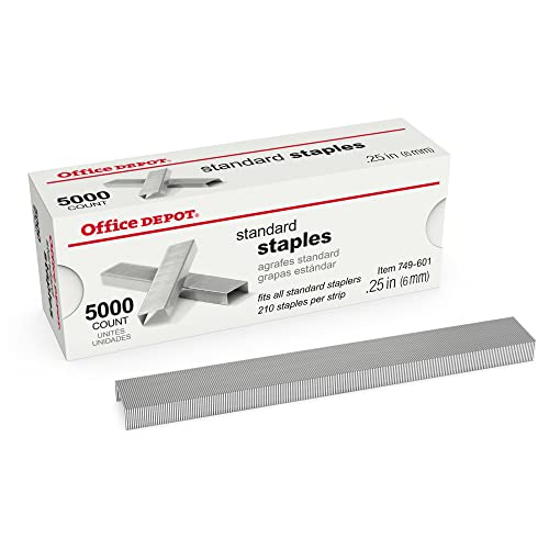 Office Depot Staples, 1/4in. Standard, Half Strip, Box Of 5,000, 10900