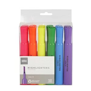 office depot chisel-tip highlighter, assorted fluorescent colors, pack of 12, 0