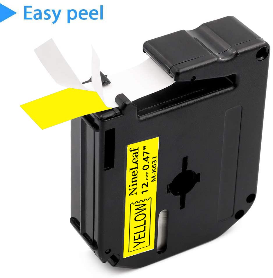 NineLeaf Compatible for Brother P Touch M Tape M-K631 MK631 M631 12mm 0.47'' Yellow Label Tape Work with Ptouch PT-M95 PT-90 PT-70 PT-70SR PT-65 PT-85 PT-45 Label Maker Refills