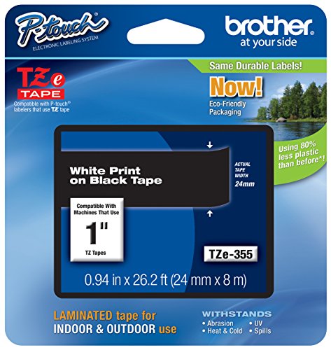 Genuine Brother 1" (24mm) White on Black TZe P-touch Tape for Brother PT-9800PCN, PT9800PCN Label Maker