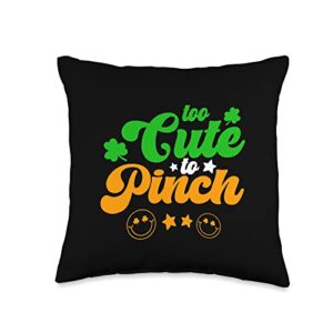 top st patrick’s day presents too cute to pinch irish flag shamrock st patrick’s day quote throw pillow, 16×16, multicolor