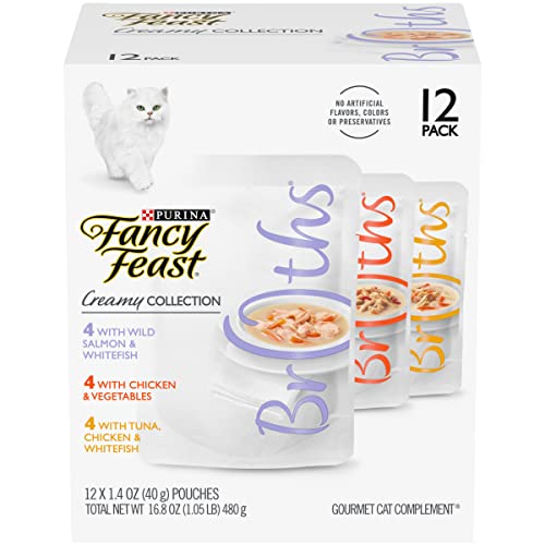 Fancy Feast Purina Grain Free Wet Cat Food Variety Pack, Broths Creamy Collection - (3 Packs of 12) 1.4 oz. Pouches