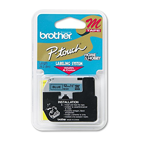 Brother M531 M Series Labeling Tape for P-Touch Labelers, 1/2-Inch W, Black On Blue