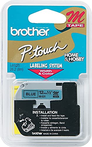 Brother M531 M Series Labeling Tape for P-Touch Labelers, 1/2-Inch W, Black On Blue