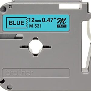 Brother M531 M Series Labeling Tape for P-Touch Labelers, 1/2-Inch W, Black On Blue