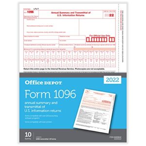 office depot® brand 1096 laser tax forms, 1-part, 8-1/2″ x 11″, pack of 10 forms