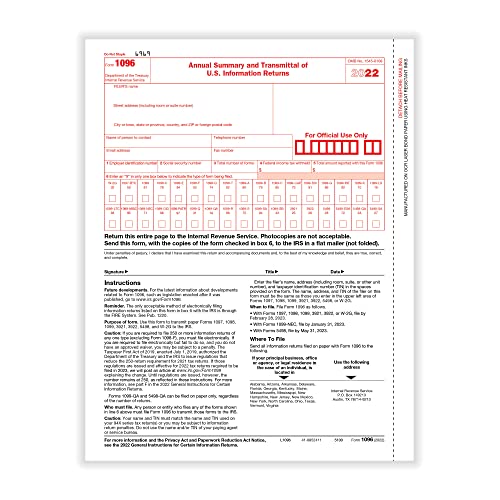 Office Depot® Brand 1096 Laser Tax Forms, 1-Part, 8-1/2" x 11", Pack of 10 Forms