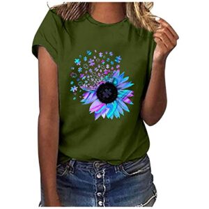 women blouse funny shirts for women, women’s sunflower printing casual top short sleeve t shirt round neck plus size tshirts blusas casuales de mujer bonitas
