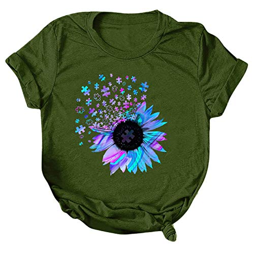 Women Blouse Funny Shirts for Women, Women's Sunflower Printing Casual Top Short Sleeve T Shirt Round Neck Plus Size Tshirts Blusas Casuales de Mujer Bonitas