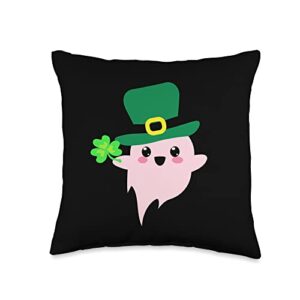 top st patrick’s day presents cute st patrick’s day ghost leprechaun hat three leaf clover throw pillow, 16×16, multicolor