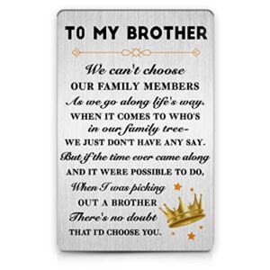 Brother Wallet Insert Card, to My Brother Colorful Metal Wallet Card Love Note Message Keepsake Gift for Birthday Graduation