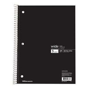 Office Depot Wirebound Notebook, 3-Hole Punched, 8in x 10 1/2in, 3 Subjects, Wide Ruled, 120 Sheets, Assorted Colors (No Color Choice), 05949