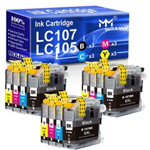 12-pack mm much & more compatible ink cartridge replacement for brother lc-105 lc-107 lc107 lc105 xxl used in mfc-j4510dw mfc-j4410dw j4310dw mfc-j4610dw 4710dw (3 black, 3 cyan, 3 yellow, 3 magenta)
