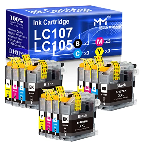 12-Pack MM MUCH & MORE Compatible Ink Cartridge Replacement for Brother LC-105 LC-107 LC107 LC105 XXL Used in MFC-J4510DW MFC-J4410DW J4310DW MFC-J4610DW 4710DW (3 Black, 3 Cyan, 3 Yellow, 3 Magenta)