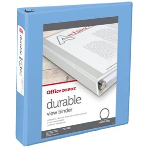 office depot® brand durable view 3-ring binder, 1 1/2″ round rings, 49% recycled, light blue