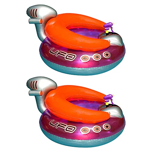 Swimline 9078 Inflatable UFO Lounge Chair Swimming Pool Float with Built-in Squirt Gun and Backrest for Adults and Kids Ages 4 Years and Up (2 Pack)