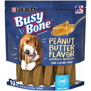 purina busy bone made in usa facilities, long lasting small/medium breed adult dog chews, peanut butter flavor – 10 ct. pouch