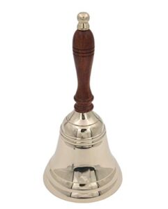 8.5″(h) 4″(d) solid brass bell quality wooden handle bell perfect for dinner, indoor, outdoor, school, bar, reception, last order & church by the metal magician