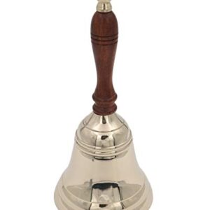 8.5"(H) 4"(D) Solid Brass Bell Quality Wooden Handle Bell Perfect for Dinner, Indoor, Outdoor, School, Bar, Reception, Last Order & Church by The Metal Magician