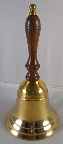 8.5"(H) 4"(D) Solid Brass Bell Quality Wooden Handle Bell Perfect for Dinner, Indoor, Outdoor, School, Bar, Reception, Last Order & Church by The Metal Magician