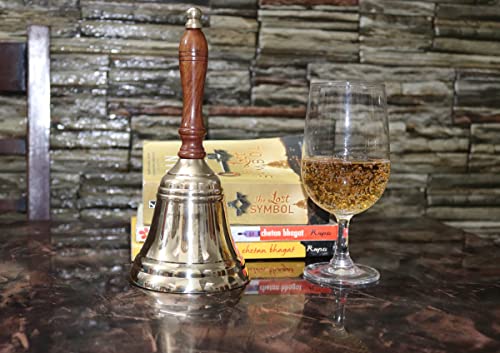 8.5"(H) 4"(D) Solid Brass Bell Quality Wooden Handle Bell Perfect for Dinner, Indoor, Outdoor, School, Bar, Reception, Last Order & Church by The Metal Magician