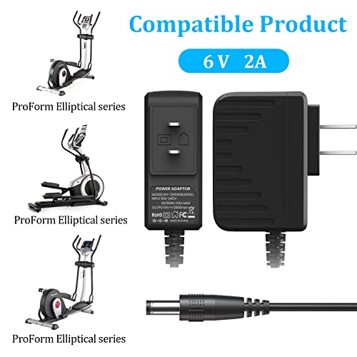 6V 2A Charger Adapter for ProForm Elliptical Smart Strider 480 490 500 600 LE, 390 395 475 510 E, 510 EX, 400 700 for Exercise Bike Extra Long Power Supply Cord (9.8 ft)