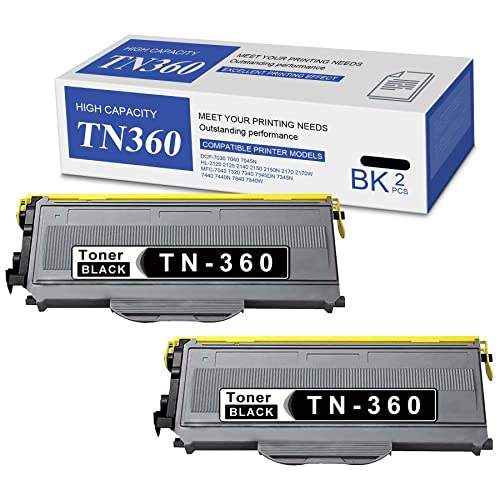 2 Pack TN360 TN-360 Compatible TN360 TN-360 Toner Cartridge Black Replacement for DCP-7030 7040 7045N HL-2120 2125 2140 2150 2150N 7820 7420 7820N Printer,Sold by RUBIDUMINK