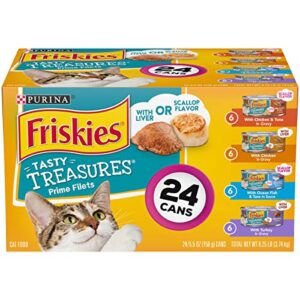 purina friskies gravy wet cat food variety pack, tasty treasures prime filets – (24) 5.5 oz. cans