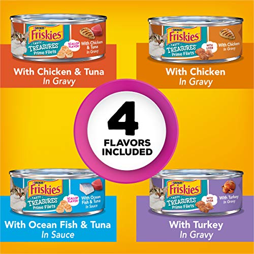 Purina Friskies Gravy Wet Cat Food Variety Pack, Tasty Treasures Prime Filets - (24) 5.5 oz. Cans