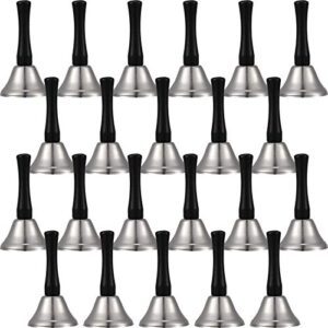 24 pieces hand bells steel service handbells black wooden handle diatonic metal bells musical percussion (silver)