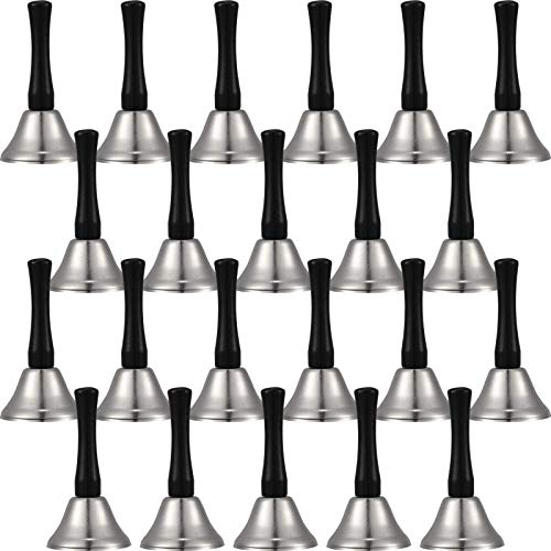 24 Pieces Hand Bells Steel Service Handbells Black Wooden Handle Diatonic Metal Bells Musical Percussion (Silver)