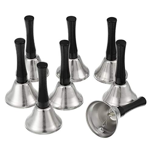 24 Pieces Hand Bells Steel Service Handbells Black Wooden Handle Diatonic Metal Bells Musical Percussion (Silver)