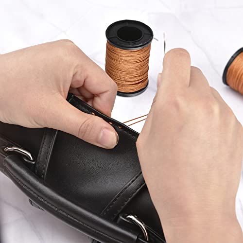 Topus Extra Strong Upholstery Repair Sewing Thread Kit and Heavy Duty Household Hand Needles, Including 7 Styles of Leather Canvas Sewing Needles and 3 Rolls Brown Nylon Thread (70 Yard of Each Roll)