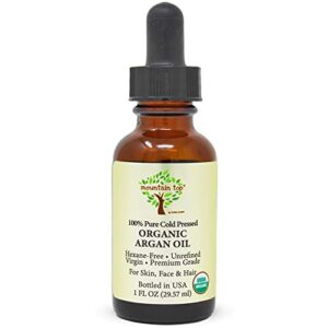 mountain top argan oil usda organic 100% pure cold pressed unrefined – premium grade pure moisturizer for dry & damaged skin, hair, face, body, scalp & nails