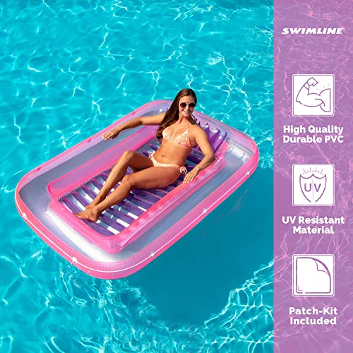 Swimline Inflatable Relaxing Suntan Lounge Water Raft Rectangular Tub and UFO Swimming Pool Lounge Chair Float with Built-in Sprayer