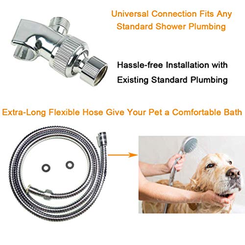 HauSun Handheld Shower Head with On/Off Switch - 5 Spray Settings 6.5 Feet Extra Long Hose High Pressure with Bathroom Faucet Kit - Universal Adapter Holder Mount for Wall,Chrome Finish