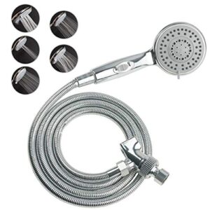 hausun handheld shower head with on/off switch – 5 spray settings 6.5 feet extra long hose high pressure with bathroom faucet kit – universal adapter holder mount for wall,chrome finish