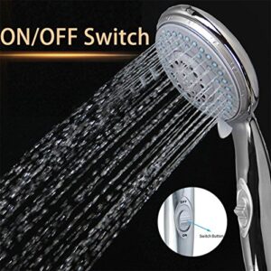 HauSun Handheld Shower Head with On/Off Switch - 5 Spray Settings 6.5 Feet Extra Long Hose High Pressure with Bathroom Faucet Kit - Universal Adapter Holder Mount for Wall,Chrome Finish