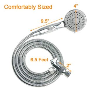 HauSun Handheld Shower Head with On/Off Switch - 5 Spray Settings 6.5 Feet Extra Long Hose High Pressure with Bathroom Faucet Kit - Universal Adapter Holder Mount for Wall,Chrome Finish