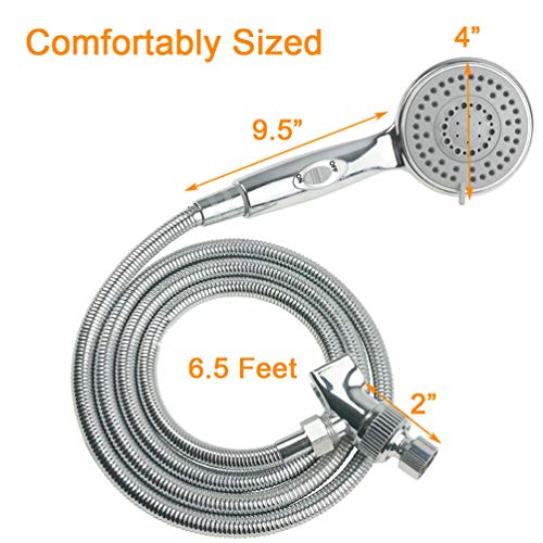 HauSun Handheld Shower Head with On/Off Switch - 5 Spray Settings 6.5 Feet Extra Long Hose High Pressure with Bathroom Faucet Kit - Universal Adapter Holder Mount for Wall,Chrome Finish