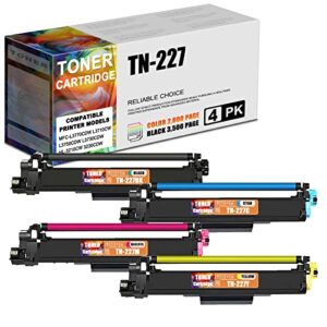 oqmygs compatible tn227 tn-227 toner cartridge replacement for brother mfc-l3770cdw mfc-l3710cw l3750cdw l3730cdw printer toner (1bk+1c+1m+1y, 4-pack)