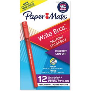 paper mate® write bros grip ballpoint pens, medium point, 1.0 mm, red barrel, red ink, pack of 12 pens