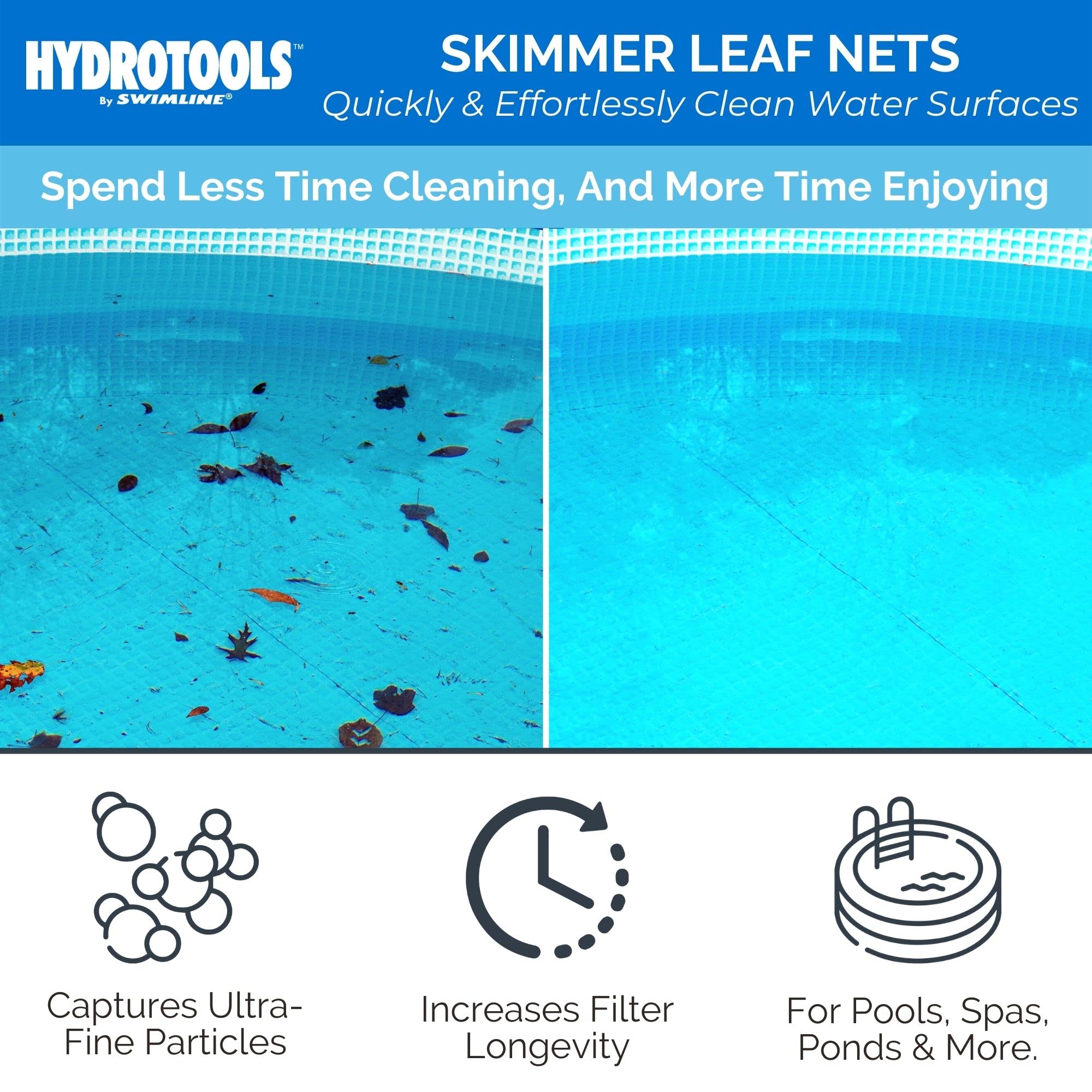 HYDROTOOLS By SWIMLINE 8005 Introductory Residential Leaf Skimmer Net Head Cleaner | For Swimming Pool Spa Fountain Pond Hot Tub | Leaves Bugs Debris Fine Cleaning Maintenance | Heavy Duty Extra Large