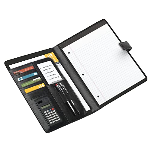 Office Depot® Brand Padfolio With Magnetic Closure And Calculator, 11 1/10"H x 10 1/2"W x 1 3/10"D, Black