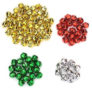 100pcs 1 inch multicolored jingle bells christmas metal bells craft for christmas festival party wedding decorations diy project, large jingle bells bulk, red, green, silver, gold